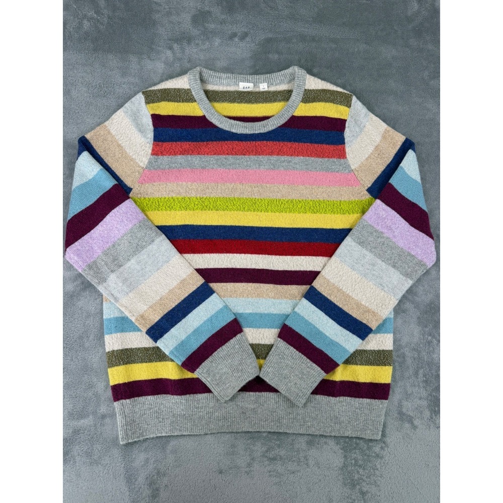 Gap Vintage 90s Y2K Style Stripe Sweater Multicolor Rainbow Knit Crewneck L